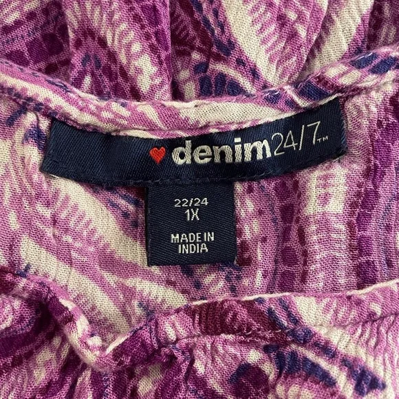 Denim 24/7 Sleeveless Sundress Plus Size 22/24 1X Purple & White - Picture 10 of 13